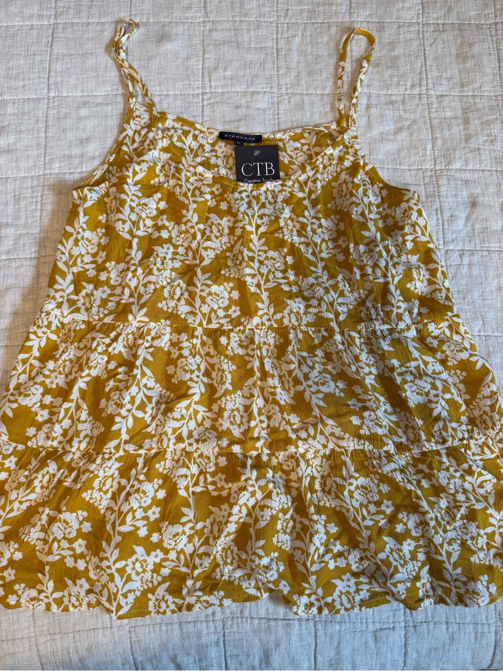 Staccato Rebecca Tank Top Medium Mustard Yellow Floral Tiered NWT
